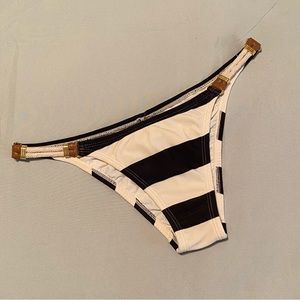 Vix Jambo Striped Brazilian M Bikini Bottoms w/Leather Rope Gold Accents